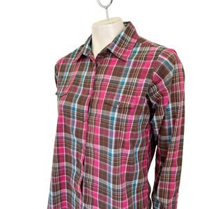 WRANGLER Long Sleeve Plaid Pearl Snap Western Shirt  Brown Pink Blue  SZ L